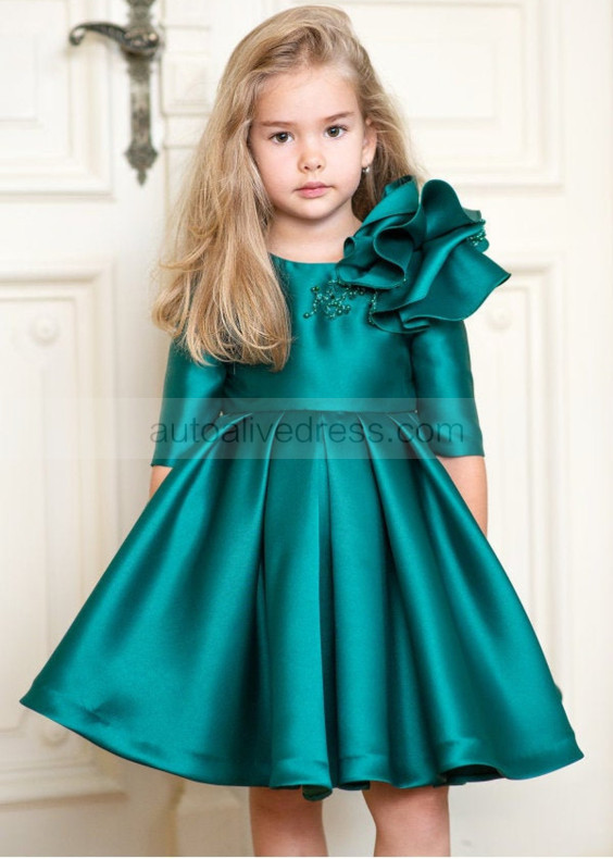 Emerald Green Mikado Flower Girl Dress